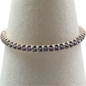 Boho Macrame Rhinestone Bracelet Beige Stackable Friendship 7.75” Casual Neutral